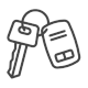 Ein Symbol aus dunkelgrauen Linien zeigt einen Schlüsselring mit einem Autoschlüssel und einer Fernbedienung vor weißem Hintergrund